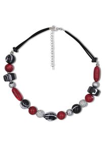 Collier Firetti "teilweise mehrreihig, rot, schwarz", wei&szlig; (metallfarben, schwarz, rot, wei&szlig;), Halsketten, Damen, Baumwolle Metall, L: 58,5, Baumwolle, Metall, Collier, Made in Germany - mit H&auml;matit, Glasstein
