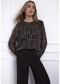 Langarmbluse Street One, Damen, Gr. 38, schwarzest braun, Web, Obermaterial: 100% Polyester. Futter: 100% Modal, gemustert, l&auml;ssig geschnitten h&uuml;ftbedeckend, Rundhals, B&uuml;ndchen, Blusen Langarmbluse, mit grafischem Muster