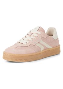 Plateausneaker Tamaris, Damen, Gr. 39, rosa (rose), Leder, Veloursleder, Fischgratmuster, kontrastfarbene Details, Basic, Schuhe Plateausneaker, Freizeitschuh, Halbschuh, Schn&uuml;rschuh im Retro-Look, Topseller