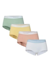 Hipster Pieces "PCLOGO LADY 4 PACK SOLID NOOS BC", Damen, Gr. L, 4 Stk., jadeite detail:4 pack w jade ghaz misr bwhi, Jersey, Obermaterial: 95% Baumwolle, 5% Elasthan, unifarben, unifarben mit Farbeinsatz, figurbetont, Unterhosen Hipster, Baumwollmischung