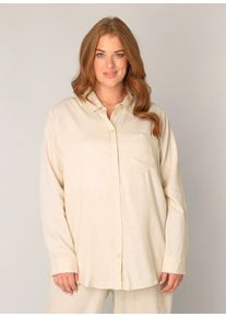 Langarmbluse Base Level Curvy "Yaella", Damen, Gr. 58/60, beige (light beige), Web, Obermaterial: 55% Leinen, 45% Viskose, unifarben, regular fit h&uuml;ftbedeckend, Rundhals, 1-Knopf-Manschette krempelbar, Blusen Langarmbluse, mit Knopfleiste und aus Leinen