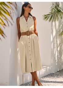 Sommerkleid Heine "Kleid", Damen, Gr. 34, Normalgr&ouml;&szlig;en, sand, 55% Leinen, 45% Viskose, unifarben, wadenlang, V-Ausschnitt, Kleider Sommerkleid