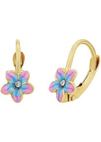 Paar Ohrh&auml;nger Amor "Blume", gold (gelbgoldfarben, wei&szlig;, wei&szlig;), Ohrringe, M&auml;dchen, Gelbgold 375, Paar Ohrh&auml;nger, mit Zirkonia (synth.) und Emaille