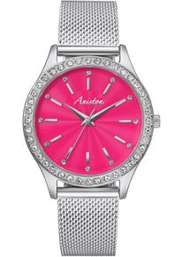 Quarzuhr, silber (silberfarben, fuchsia), ANISTON JEWELRY & WATCHES, Armbanduhren, Damen, Quarzuhr, Armbanduhr, Damenuhr, Schmucksteine, neue Kollektion