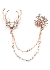 Brosche Firetti "Schmuck Geschenk Ansteckschmuck Gliederkette Perle, Hirsch, Baum", rosa (ros&eacute;goldfarben,,, gr&uuml;n,,, kristallwei&szlig;,,, wei&szlig;, gr&uuml;nkristallwei&szlig;), Broschen, Damen, Metall, Brosche, mit Glasstein - mit Acrylperle