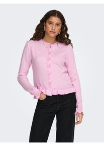 Jacqueline de Yong Strickjacke JDY "JDYLETTY L/S ON FRILL CARDIGAN KNT NOOS", Herren, Gr. L, pink lady detail:melange, Strick, Obermaterial: 64% Polyacryl, 36% Polyester, meliert, regular fit normal, Rundhals, Strickjacken Strickjacke
