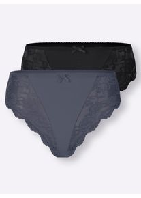 Sassa Mode Slip SASSA, Damen, Gr. 48, 2 Stk., schwarz (schwarz, anthrazit), 85% Polyamid, 15% Elasthan, Unterhosen Slip