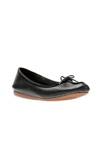 Ballerina Clarks "Freckle Ice", Damen, Gr. 37, schwarz (schwarz leather), Leder, Schuhe Ballerina, Slipper, Flats, Flats, Slipper mit Schleifchen