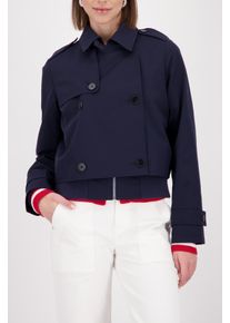 Kurzjacke monari "Jacke Trench", Damen, Gr. 34, marine, Web, Obermaterial: 61% Baumwolle, 33% Polyester, 6% Polyamid. Besatz: 100% Polyester. Futter: 100% Polyester, unifarben, regular fit h&uuml;ftlang, Rundhals, mit Riegel B&uuml;ndchen, Jacken Kurzjacke, kurze Form, Regular Fit, typische Schulterklappen