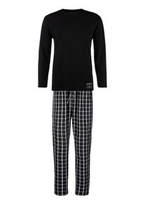 Pyjama AUTHENTIC LE JOGGER, Herren, Gr. 44/46 (S), schwarz (schwarz, kariert), Jersey, Obermaterial: 100% Baumwolle. Obermaterial Hose: 100% Baumwolle, kariert, Basic, bequem lang, Rundhals, abgesteppte Kante, Homewear-Sets Pyjama, Schlafanzug mit karierter Webhose, Topseller