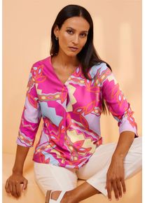 Schlupfbluse Heine, Damen, Gr. 50, orange (orange, fuchsia, bedruckt), 100% Viskose, gebl&uuml;mt, gemustert, V-Ausschnitt, Blusen Schlupfbluse