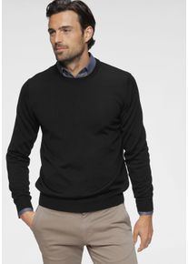 Rundhalspullover OLYMP "OLYMP Strick Casual", Herren, Gr. L, schwarz, Obermaterial: 100% Schurwolle, normal, Rundhals, Pullover Rundhalspullover, moderner Strickpullover