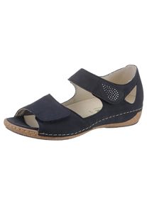 Waldl&auml;ufer Riemchensandale WALDL&Auml;UFER "HELIETT-SOFT", Damen, Gr. 9 (43), blau (dunkelblau), Nubukleder, Textil, Schuhe Riemchensandale, Sommerschuh, Sandalette, Keilabsatz, mit Strasssteine, H-Weite