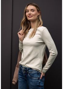 Langarmshirt Street One, Damen, Gr. 38, cotton beige, Jersey, Obermaterial: 100% Baumwolle, gestreift, tailliert h&uuml;ftbedeckend, U-Boot-Ausschnitt, Shirts Langarmshirt, in Streifen-Optik