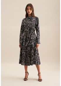 Sommerkleid Seidensticker "Schwarze Rose", Damen, Gr. M (38), Normalgr&ouml;&szlig;en, schwarz, 98% Baumwolle, 2% Elasthan, bedruckt, regular fit, Kleider Sommerkleid, Langarm Kragen Druck