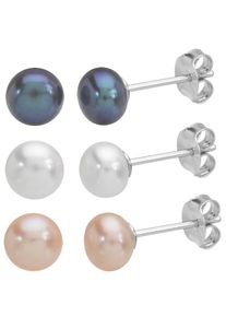 Ohrstecker-Set Firetti "Multipack Schmuck Geschenk Perlohrstecker", orange (silberfarben, wei&szlig;, schwarz, apricot), Ohrringe, Damen, 6mm, Perlen Silber 925 (Sterlingsilber), Perlen, Silber 925 (Sterlingsilber), Ohrstecker-Set, mit S&uuml;&szlig;wasserzuchtperle