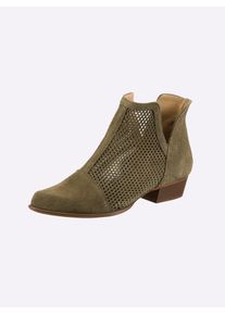Stiefelette Heine, Damen, Gr. 39, khaki, Leder, Rindsleder, Veloursleder, Schuhe Stiefelette