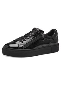 Plateausneaker Tamaris, Damen, Gr. 39, schwarz (schwarz lack), Lacklederimitat, gl&auml;nzend, unifarben, Schuhe Plateausneaker, Freizeitschuh, Halbschuh, Schn&uuml;rschuh mit T-Logoanh&auml;nger, vegan