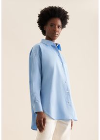 Longbluse Seidensticker, Damen, Gr. 3XL (46), blau, 100% Baumwolle, unifarben, oversize, ohne Ausschnitt, Blusen Longbluse, 1/1 Kragen Uni