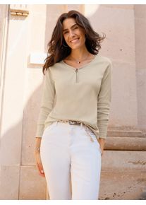 Langarmshirt Inspirationen "Langarm-Shirt", Damen, Gr. 48, sand, 95% Baumwolle, 5% Elasthan, unifarben, U-Boot-Ausschnitt, Shirts Langarmshirt