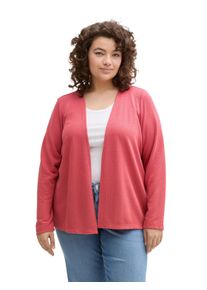 Langarmshirt Tom Tailor PLUS, Damen, Gr. 52, rot (berry rot), Obermaterial: 66% Viskose, 34% Polyester, unifarben, regular fit taillenbedeckt, gerader Abschluss, Shirts Langarmshirt, vorne offen