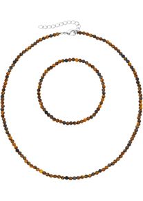 Ketten und Armband Set Firetti "Multipack Schmuck Geschenk Armkette Halskette", braun (silberfarben, braun, braun), Schmuck_Sets, Damen, Elasthan, Messing, Polyester, Ketten und Armband Set, facettierte Edelsteine