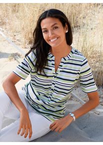 Kurzarmshirt Casual Looks "Ringelshirt", Damen, Gr. 36, hellblau, reseda, geringelt, 50% Baumwolle, 50% Modal, bedruckt, gemustert, gestreift, mehrfarbig, V-Ausschnitt, Shirts Kurzarmshirt