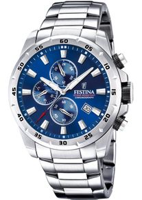 Chronograph Festina "Chronograph Sport", silber (silberfarben, blau), Armbanduhren, Herren, Chronograph, Armbanduhr, Quarzuhr, Herrenuhr, Stoppfunktion, Edelstahlarmband