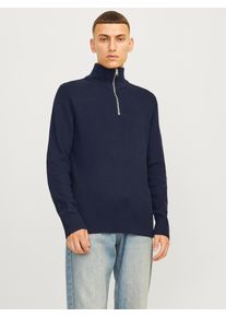 Jack & Jones Troyer JACK & JONES "JJEPERFECT KNIT HALF ZIP SN", Herren, Gr. XXL, blau (sky captain), Strick, Obermaterial: 50% Baumwolle, 50% Polyester, unifarben, Rundhals, B&uuml;ndchen, Pullover Troyer