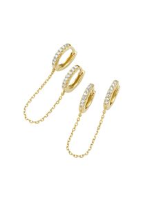 Paar Creolen "Klappcreolen mit Zirkonia, Silber 925", gold, Giorgio Martello MILANO, Ohrringe, Damen, Silber 925 (Sterlingsilber), Paar Creolen