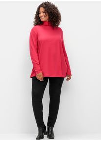Langarmshirt sheego "Rollkragen-Shirt", Damen, Gr. 40/42, pink (magenta), 100% Baumwolle, unifarben, Shirts Langarmshirt