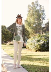 Strickjacke Heine, Damen, Gr. 46, gr&uuml;n (oliv), 100% Baumwolle, unifarben, Strickjacken Strickjacke