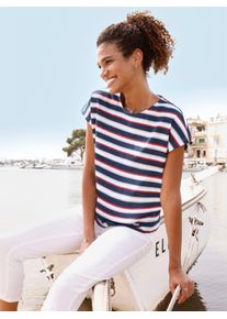 Rundhalsshirt Casual Looks "Ringelshirt", Damen, Gr. 44, marine, ecru, bedruckt, 100% Baumwolle, gemustert, gestreift, Rundhals, Shirts Rundhalsshirt