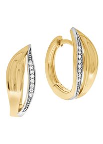 Paar Creolen Firetti "Schmuck Geschenk Silber 925 Blattoptik", gelb (gelbgoldfarben, silberfarben, kristallwei&szlig;, kristallwei&szlig;), Ohrringe, Damen, 16mm, Silber 925 (Sterlingsilber), Paar Creolen, mit Zirkonia (synth.)