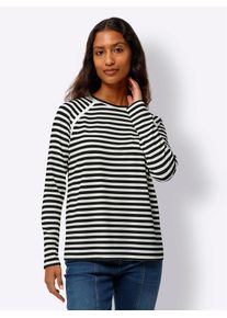 Langarmshirt Heine "Langarm-Shirt", Damen, Gr. 40, bunt (schwarz, ecru, gestreift), 63% Polyester, 33% Viskose, 4% Elasthan, gemustert, gestreift, mehrfarbig, Rundhals, Shirts Langarmshirt