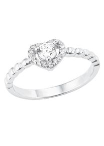 Silberring Amor "Herz" Gr. 18,5, silber (silberfarben, kristallwei&szlig;), Fingerringe, Damen, 18,5, Silber 925 (Sterlingsilber), Silberring, mit Zirkonia (synth.)