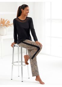 w&auml;schepur Schlafanzug W&Auml;SCHEPUR, Damen, Gr. 44/46, gelb (schwarz, camel, bedruckt), 50% Baumwolle, 50% Modal, Homewear-Sets Schlafanzug