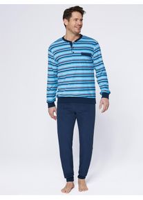 King&acute;S Club Schlafanzug KINGS CLUB, Damen, Gr. 48/50, blau (blau, gestreift), 80% Baumwolle, 20% Polyester, Homewear-Sets Schlafanzug