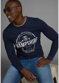 Langarmshirt DELMAO, Herren, Gr. 3XL (64/66), blau (marine), Single Jersey, Obermaterial: 100% Baumwolle, unifarben, regular fit, Rundhals, angesetztes B&uuml;ndchen, Shirts Langarmshirt, mit modernem Print - NEUE KOLLEKTION, Topseller