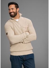 H.I.S. Troyer H.I.S "Neue Kollektion Highlight Rippen-Optik", Herren, Gr. XXL (60/62), beige melange, Strick, Obermaterial: 50% Baumwolle, 50% Polyacryl, meliert, regular fit, Rippb&uuml;ndchen, Pullover Troyer, mit Brusttasche, Perfekt f&uuml;r die k&auml;ltere Jahreszeit
