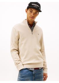 Strickpullover Tommy Jeans "TJM SLM ESS LIGHT &frac14; ZIP SWTR EXT", Herren, Gr. 3XL, gulf sand, Strick, Obermaterial: 100% Baumwolle, regular fit normal, Rundhals, eingesetzt Rippstrickb&uuml;ndchen, Pullover Strickpullover, Mit Rundhalsausschnitt