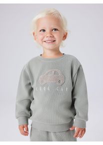 Sweatshirt name it "NMMOBEAR NREG SWEAT UNB", Jungen, Gr. 122/128, shadow, Sweatware, Obermaterial: 51% Baumwolle, 35% Polyester, 14% Viskose, bedruckt, unifarben, normal h&uuml;ftlang, Rundhals, Rippb&uuml;ndchen, Sweatshirts Sweatshirt, mit hochwertiger 3D-Stickerei