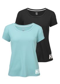 H.I.S. Funktionsshirt H.I.S, Damen, Gr. 40/42, schwarz (schwarz, mint), Obermaterial: 100% Polyester, unifarben, figurbetont h&uuml;ftlang, Rundhals, durchgesteppt, Shirts Funktionsshirt, figurbetonter Schnitt, sportlicher Look, mit trendigem Logodruck, Topseller