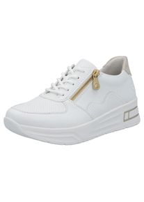 Plateausneaker Rieker, Damen, Gr. 41, beige (wei&szlig;, hellbeige), Lederimitat, Schuhe Plateausneaker, Halbschuh, Schn&uuml;rschuh, Freizeitsneaker mit Rei&szlig;verschluss, Topseller