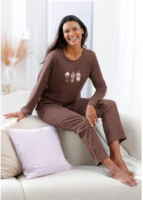 Schlafanzug Comtessa, Damen, Gr. 44/46, schoko, ecru, bedruckt, 100% Baumwolle, Homewear-Sets Schlafanzug