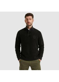 PME-Legend Strickpullover PME LEGEND, Herren, Gr. 3XL, schwarz, Strick, Obermaterial: 100% Baumwolle, unifarben, regular fit h&uuml;ftbedeckend, Rundhals, Flachstrickb&uuml;ndchen, Pullover Strickpullover, mit kurzer Knopfleiste