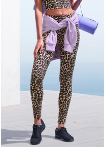 active by Lascana Leggings LASCANA ACTIVE, Damen, Gr. S (36/38), N-Gr, beige, Obermaterial: 95% Baumwolle, 5% Elasthan, figurbetont lang, Hosen Leggings, in Leopardenmuster, mit breitem B&uuml;ndchen, Topseller