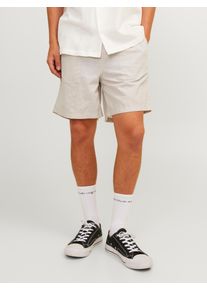Jack & Jones Shorts JACK & JONES "JPSTJAIDEN JJSUMMER JOGGER SHORT SN", Herren, Gr. XS, N-Gr, crockery detail:melange, Twill, Obermaterial: 74% Baumwolle, 26% Leinen, meliert, Basic, relaxed fit kniefrei, Hosen Shorts, mit elastischem Bund