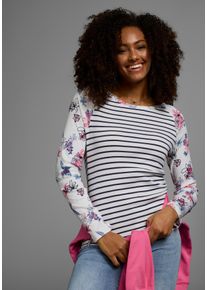 Langarmshirt Kangaroos, Damen, Gr. 48/50, bunt (wei&szlig;, marine, gestreift), Rippware, Obermaterial: 100% Baumwolle, bedruckt, gebl&uuml;mt, geringelt, gestreift, sehr figurbetont h&uuml;ftlang, Rundhals, Raglan&auml;rmel, Shirts Langarmshirt, Langarm, sehr figurbetont, aus Baumwolle, Topseller