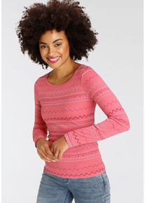 Langarmshirt Kangaroos, Damen, Gr. 52/54, rosa (dunkelrosa, gemustert), Rippware, Obermaterial: 100% Baumwolle, bedruckt, gemustert, sehr figurbetont h&uuml;ftbedeckend, Rundhals, Shirts Langarmshirt, sehr figurbetonte Passform, mit Zick-Zack-Muster, aus 100% Baumwolle, Topseller